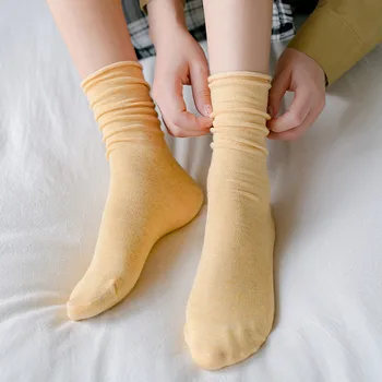 

High Quality Japanese High School Girls High Socks Loose Solid Colors Double Needles Knitting Cotton Long Socks Women