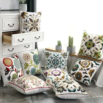 

Fashion Country Cushion Cover Single-sided Embroidery Floral Pattern High Quality Pillow Cover For Sofa Home Decor Textile