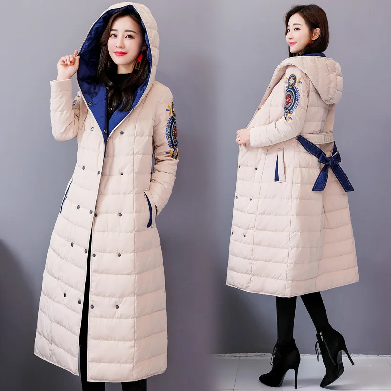

2019 New Style Anti-Season Reversible Ultra-Long Slim Fit over-the-Knee Medium-length down Jacket Cotton-padded Clothes Coat Wom