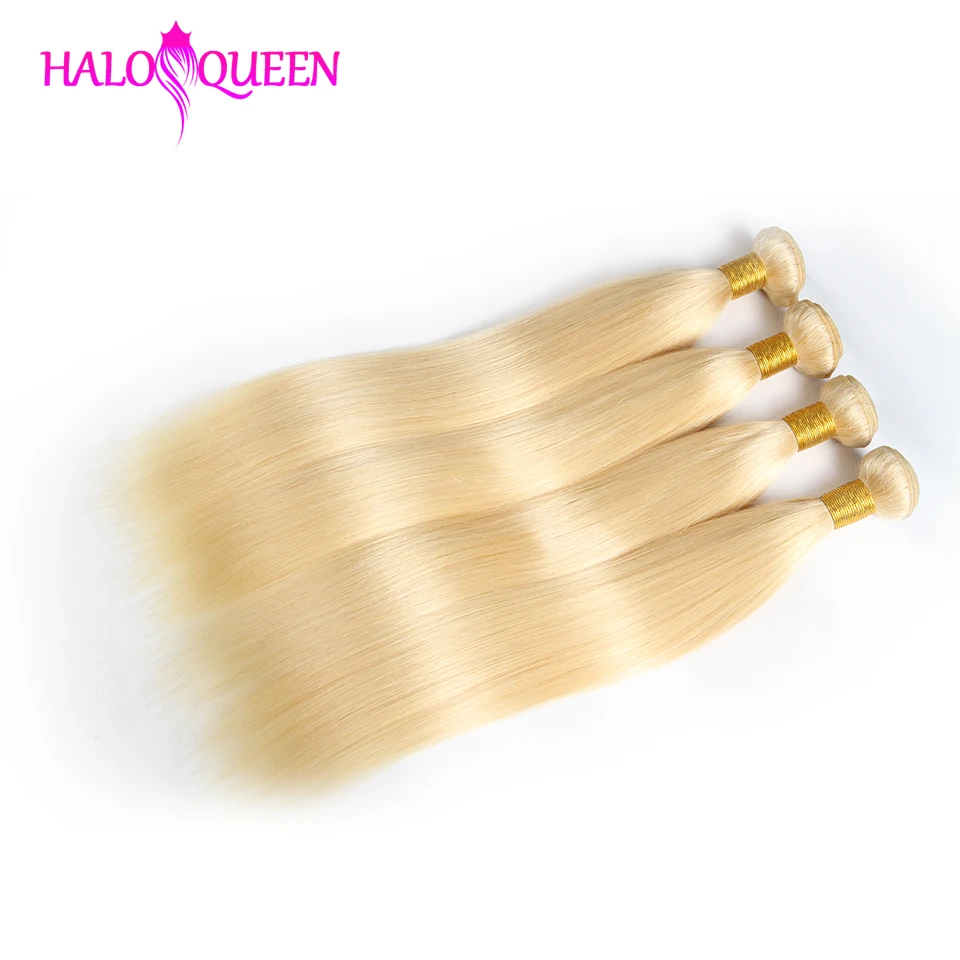 HALOQUEEN, вплетаемые волосы, пряди, 4 шт., индийские, 613 пряди, прямые волосы, блонд, волосы для наращивания, человеческие волосы remy, 10-30 дюймов