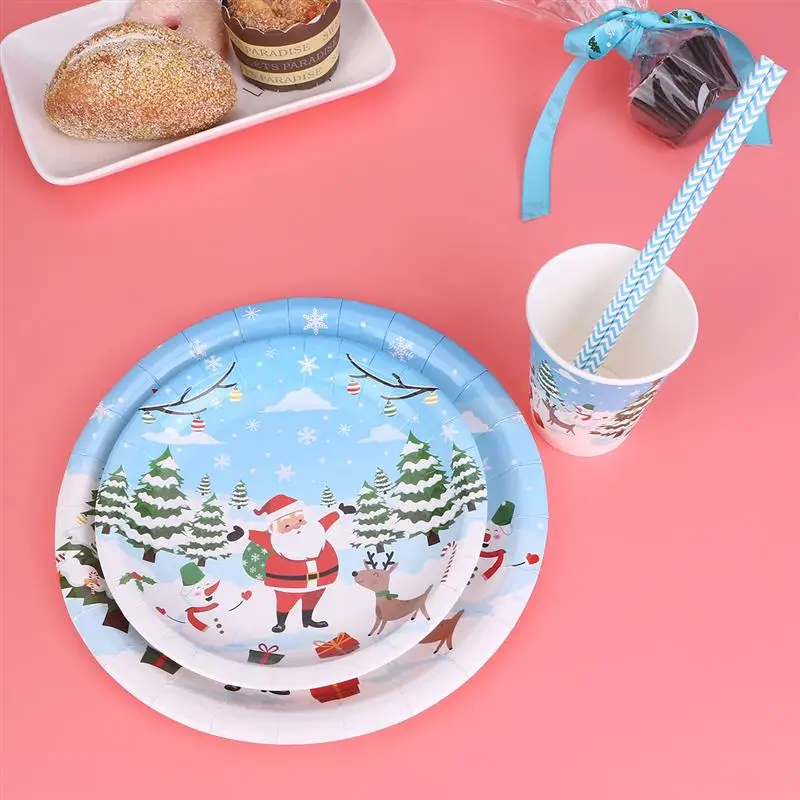 69 шт рождественские тематические печатные одноразовые тарелки бумажные чашки Nanpkin соломенная посуда набор для вечерние