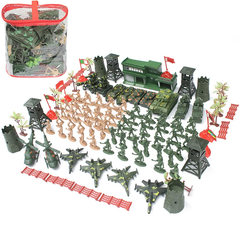 

122pcs/set 6cm World War II Sandbox Simulation War Scenes Game FLAGSET Soldier Military Base Model Children Toy