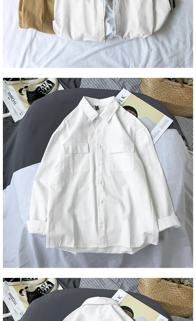 Осенняя хлопковая рубашка Мужская модная Однотонная рубашка мужская приталенная рубашка Повседневная Рабочая Рубашка с длинными