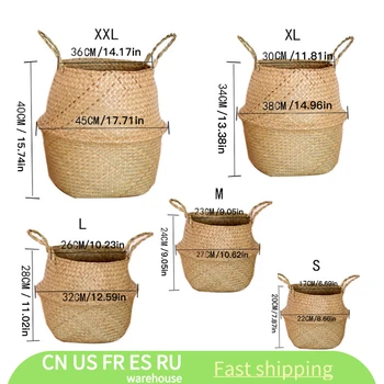 

Straw Foldable Hanging Rattan Flower Basket Handmade Wicker Plant Pot Planter Modern Flowerpot Home Decorative