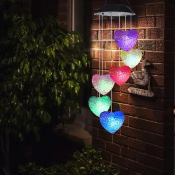 

LED Solar Wind Chime Crystal Heart Wind Chime Light Color Changing Waterproof Hanging Solar Light For Home Garden