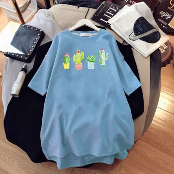 

HELIAR Plus Size T-Shirts Women Cactus Printed Loose Size Tees Half Sleeve O-Neck Cotton T-shirts Women Tees 2020 Summer