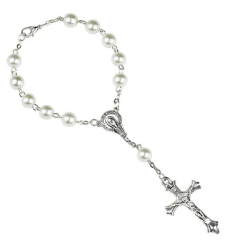 

New Trendy Pearl Bead Catholic Rosary Cross Pendant Bracelet For Women Jewelry Bangles Religious Gifts