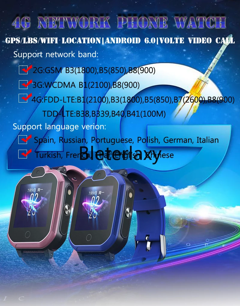 Смарт часы 4G для детей Студенческая Водонепроницаемая камера IP67 с дистанционным