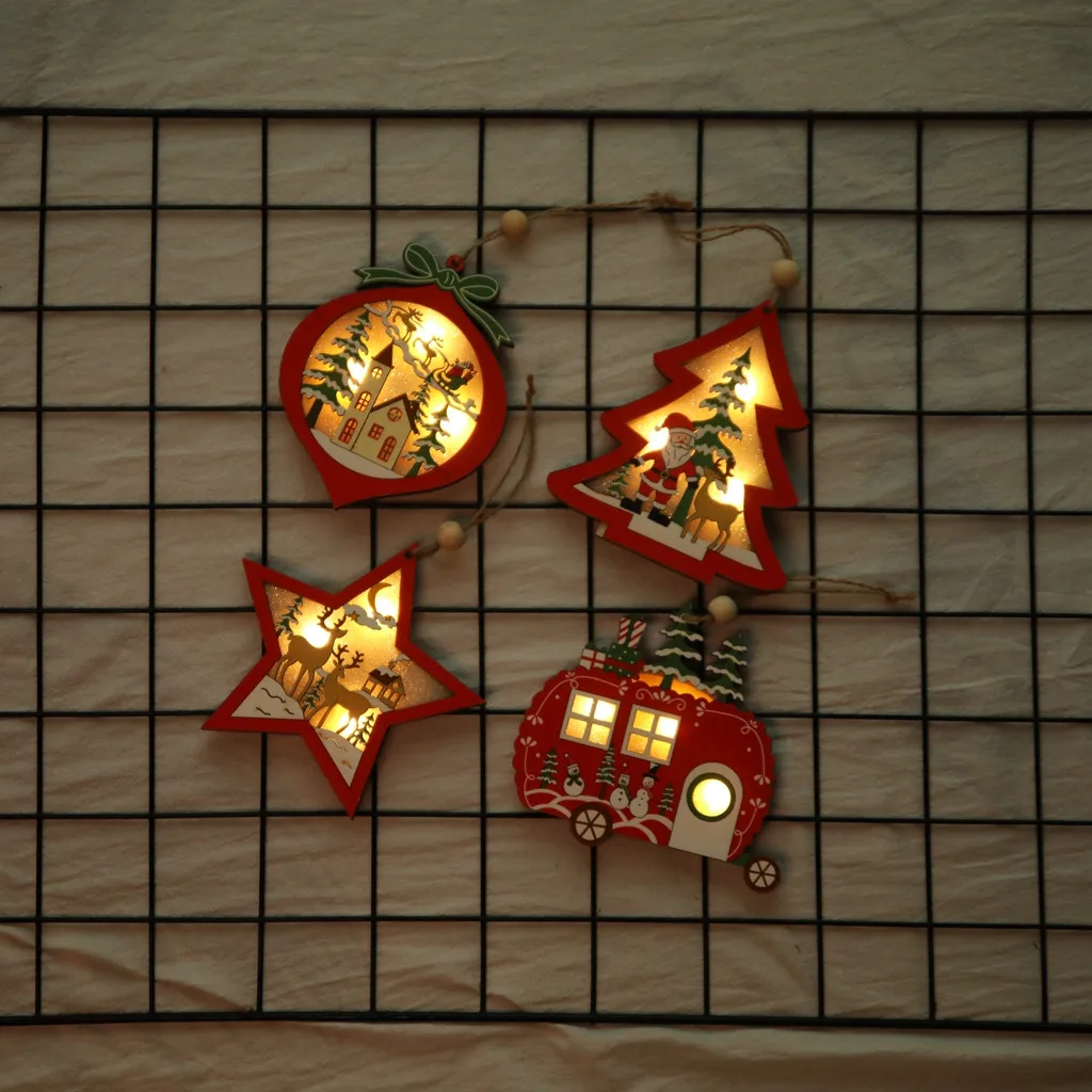 Веселые рождественские украшения для homeChristmas украшения полый деревянный кулон креативный свет автомобиль маленькая елка украшения 9,19