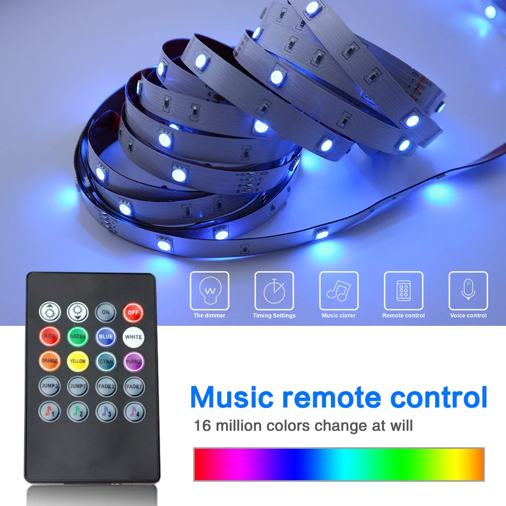 US $18.77 RGB LED Light Strip 10M 20M DC 12V 18ledsM SMD5050 Flexible Stripe With Bluetooth Smart Controller Sync Music For Bedroom Deco