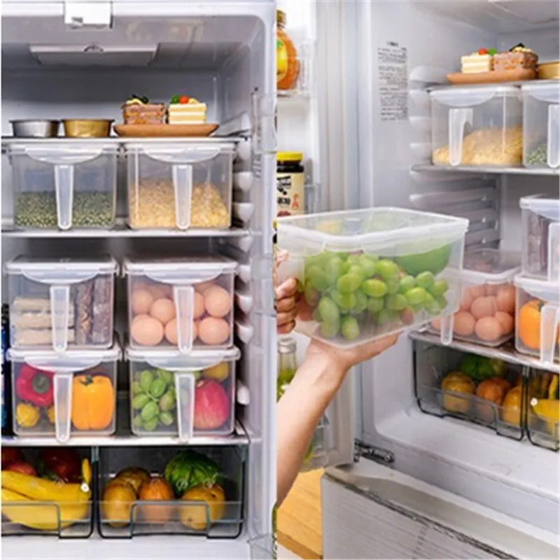Пластиковая коробка для хранения кухонного холодильника, контейнер для еды, прозрачный Домашний Органайзер, пищевые овощные ящики для хранения контейнеров