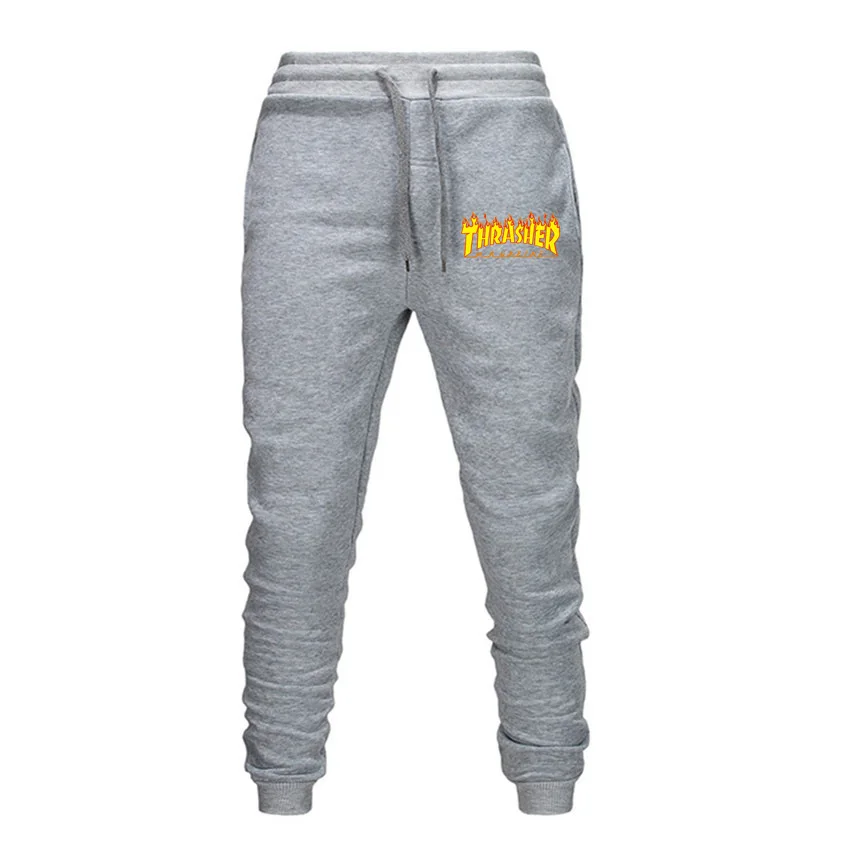 

Spring And Autumn New Style Men Flame Pattern Printed Casual Solid Color Trousers Men's Fleece
