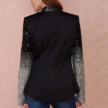 

Trendy Woman Slim Long Sleeve Sequins Tops Casual Cotton Geometry Cardigan Coat Slim Long Sequins Sleeve Jacket Tops