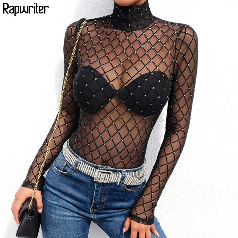 Rapwriter Turtleneck Long Sleeve Black Transparent Sexy Bodysuit Women 2020 Streetwear Fishnet See Through Mesh Bodysuit Party Rapwriter Turtleneck Long Sleeve Black Transparent Sexy Bodysuit Women 2020 Streetwear Fishnet See Through Mesh Bodysuit Party