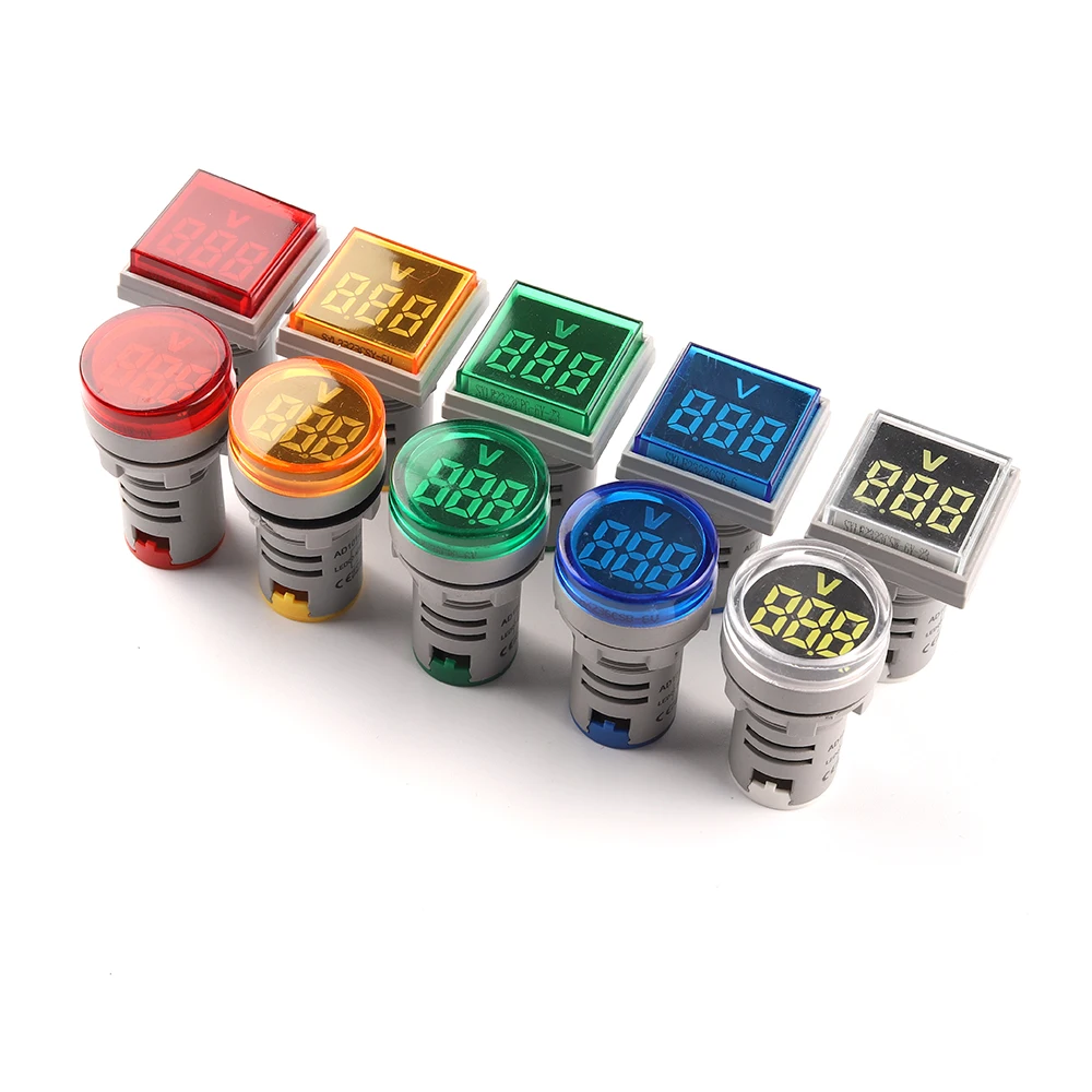 

Round Square 22mm AC 20-500V Digital Voltmeter Volt Voltage Tester Meter Monitor Power LED Indicator Pilot Lamp Light