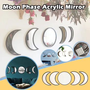 

top selling product in 2020 Nordic Style Wooden Decorative Mirror Moon Phase Mirror Bedroom Acrylic Mirror Dropshipping