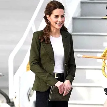

The Duke and Duchess of Cambridge Same Army Green Slim Slimming Suit Coat Small Handsome Small Suit Long Coat Lady