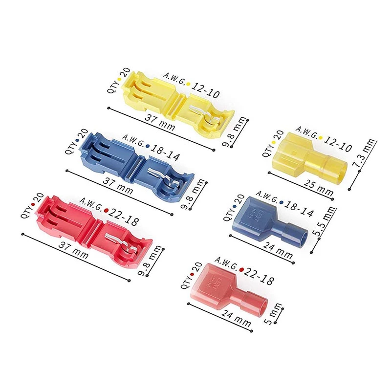260 Pcs Function T Tap Electrical Connectors- Quick Wire Splice Taps and Insulated Male Quick Disconnect Terminals