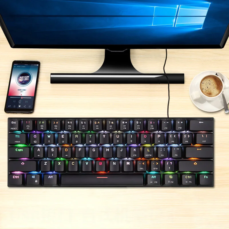 Bluetooth Проводная Механическая клавиатура с RGB подсветкой 61 клавиатура и клавиши для планшета ноутбука Новое поступление