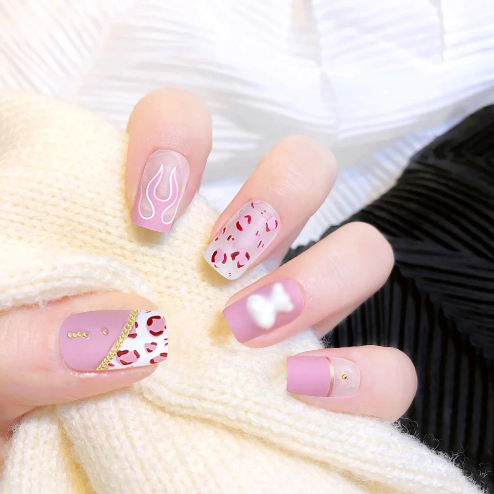 24pcs Short Leopard Designs Wearable False Nails Short Fake Nails Press On  Nails Lattice Stick-on Nails Accessories - False Nails - AliExpress
