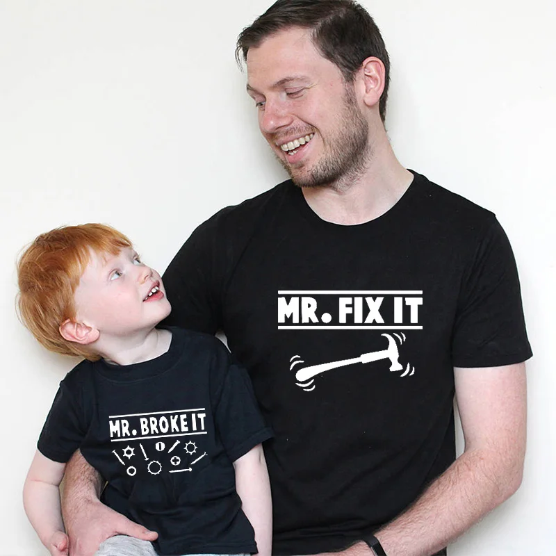 Одинаковые рубашки для семьи футболка для мальчиков и девочек с надписью «Mr Broke It» и «Mr Fix Daddy Me» летняя одежда с короткими рукавами модная повседневная одежда, 1 шт