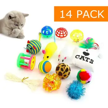 

14 Pack of Cat Toys, Provides Unlimited Fun for Your Kitten, Including Cat Feather,Mice, Teaser,Catnip Fish, Balls Bells for Cat