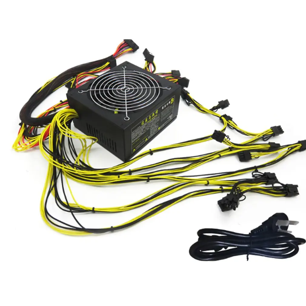 

1300W Power Supply 12V 108A For 6GPU Eth Rig Ethereum Coin Mining Miner Dedicated with Low Noise Cooling Fan