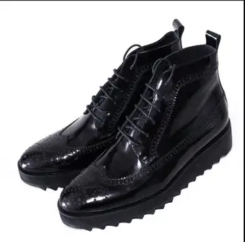 

New winter casual men ankle boots round toe classics platform shoes men shoes derby carved genuine leather lace up men's boots