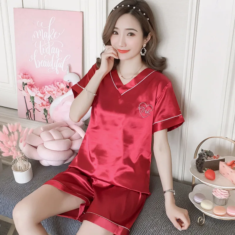 Sexy Pajama Sets Women Summer Pijama Mujer Women Clothes Short Sleeves Pyjamas for Female Sexy Silk Sleepwear Casual Homewear