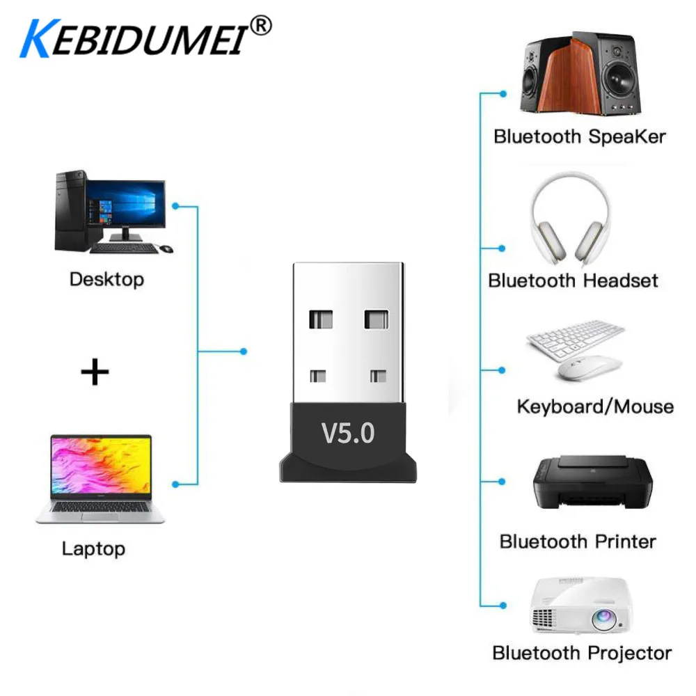 Kebidumei USB Bluetooth 5,0 адаптер приемник беспроводной мини USB BT5.0V ключ приемник ноутбук мышь аксессуары для клавиатуры