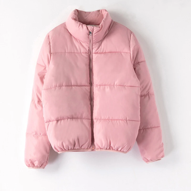MoneRffi, зимнее женское хлопковое пальто, пальто, куртки, повседневное, на молнии, стоячий воротник, однотонная короткая верхняя одежда, женские парки, Mujer - Цвет: Pink