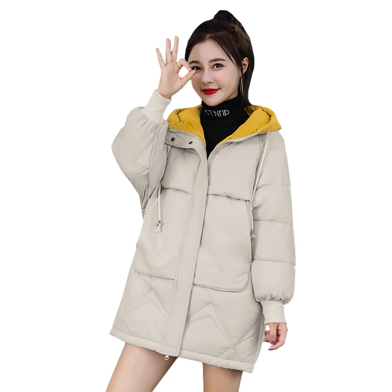 

Winter Coat Female 2019 Women's Hooded Jacket Long Parka Autumn Bread Service Loose Warm Cotton Down Jackets