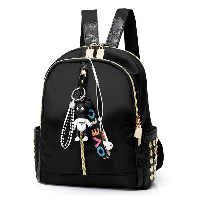 

2019 New Style Bag Korean-style Versatile College Style Backpack Women's Nylon Rivet Bag College Style Travel Bag