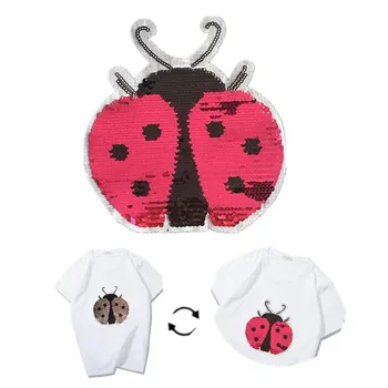 

Sequins Patch Ladybug Reversible Change Color AB Patches For Clothing Logo Strange Things Stickers Deal With It Free Shipping