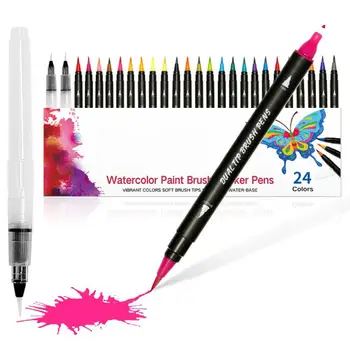 

24 Watercolor Paint Brush Pens - Set Of Water Color Brush for Watercolor Painting Includes 2 Water Blending Brushes