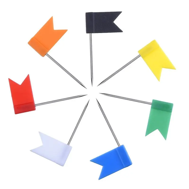 Flag Push Pins Marker Long Needle Thumbtack for Office School Wall Photo World Map Pin Board Marking Notice Cork Needle 100Pc