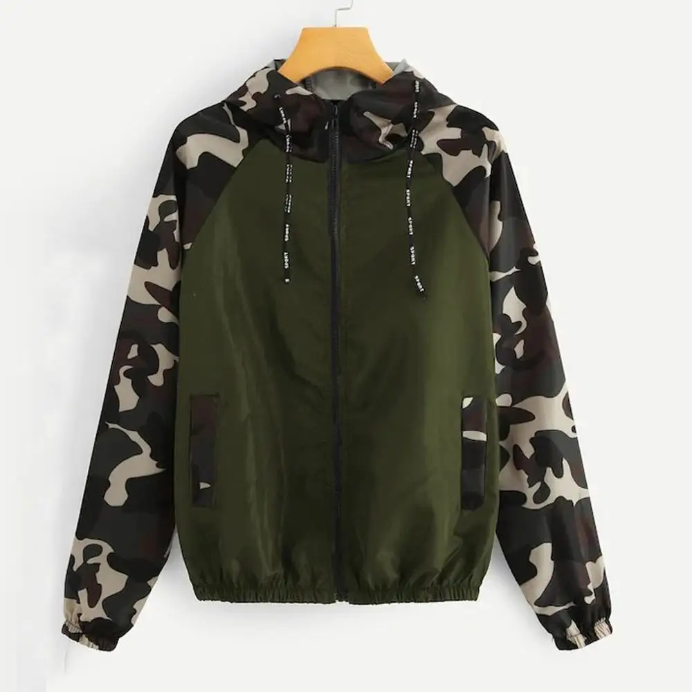 Women Riding Jacket Coat Long Sleeve Patchwork Hooded Zipper Pockets Casual Sport Coat Outdoor Loose Hoodie Jacket Blouse