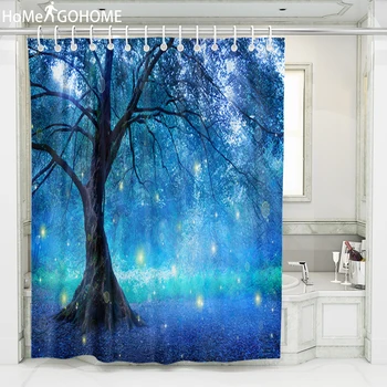 

Forest Tree 3D Shower Curtain Blue Psychedelic Bathroom Curtains Waterproof Modern Bath Curtain With Hooks cortina de ducha