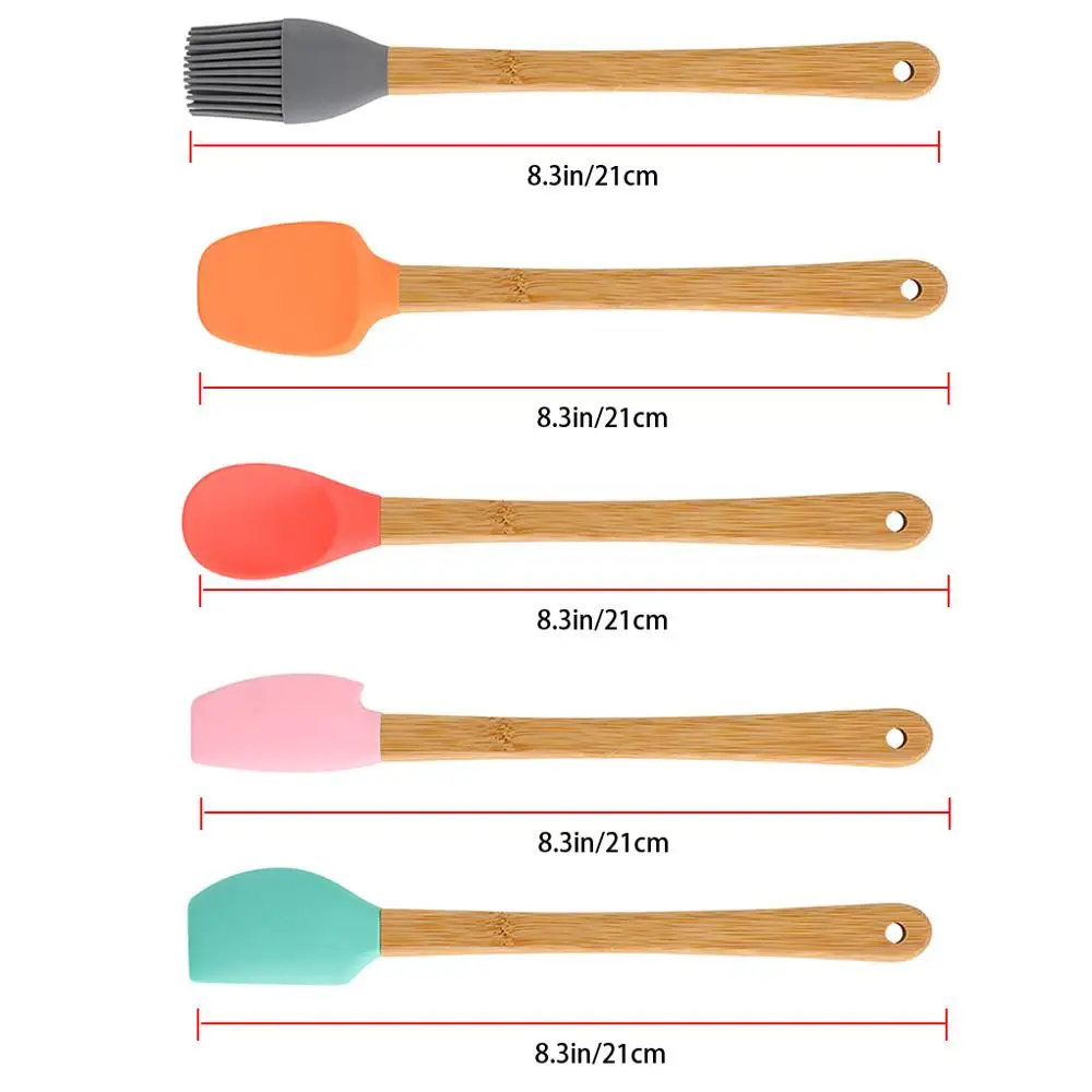 5Pcs/Set Baking Brush Spoon Scraper Set Home Bakery Wooden Handle Silicone Head Kitchen Baking Cooking Tool Kit