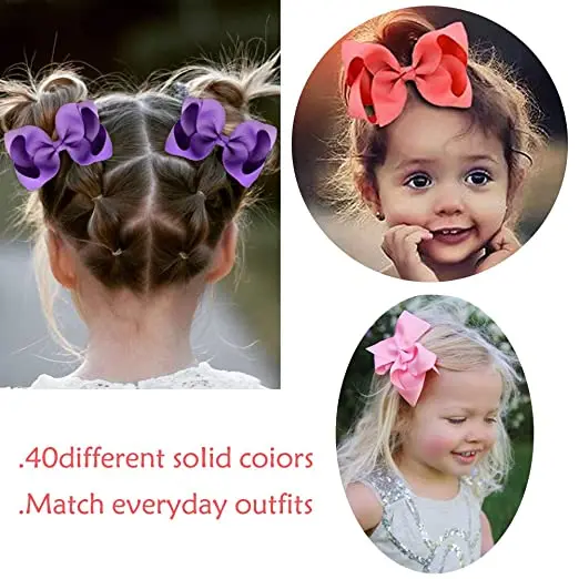 2 Teile/los 4 Zoll Solide Farben Haar Bögen Mit Haar Clips Für Mädchen Geschenk Boutique Band Bögen DIY Haar Decor kinder Haar Zubehör – Detail 8