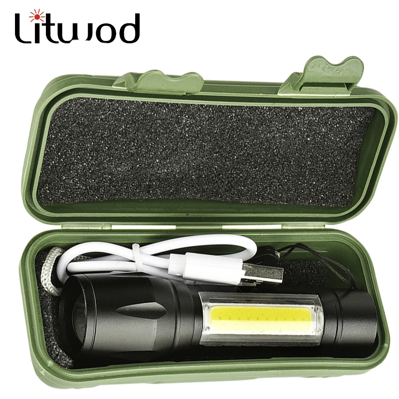 Litwod Z90 + 1517 встроенный battery светодиодный фонарик XP G Q5 и COB Zoom водонепроницаемый