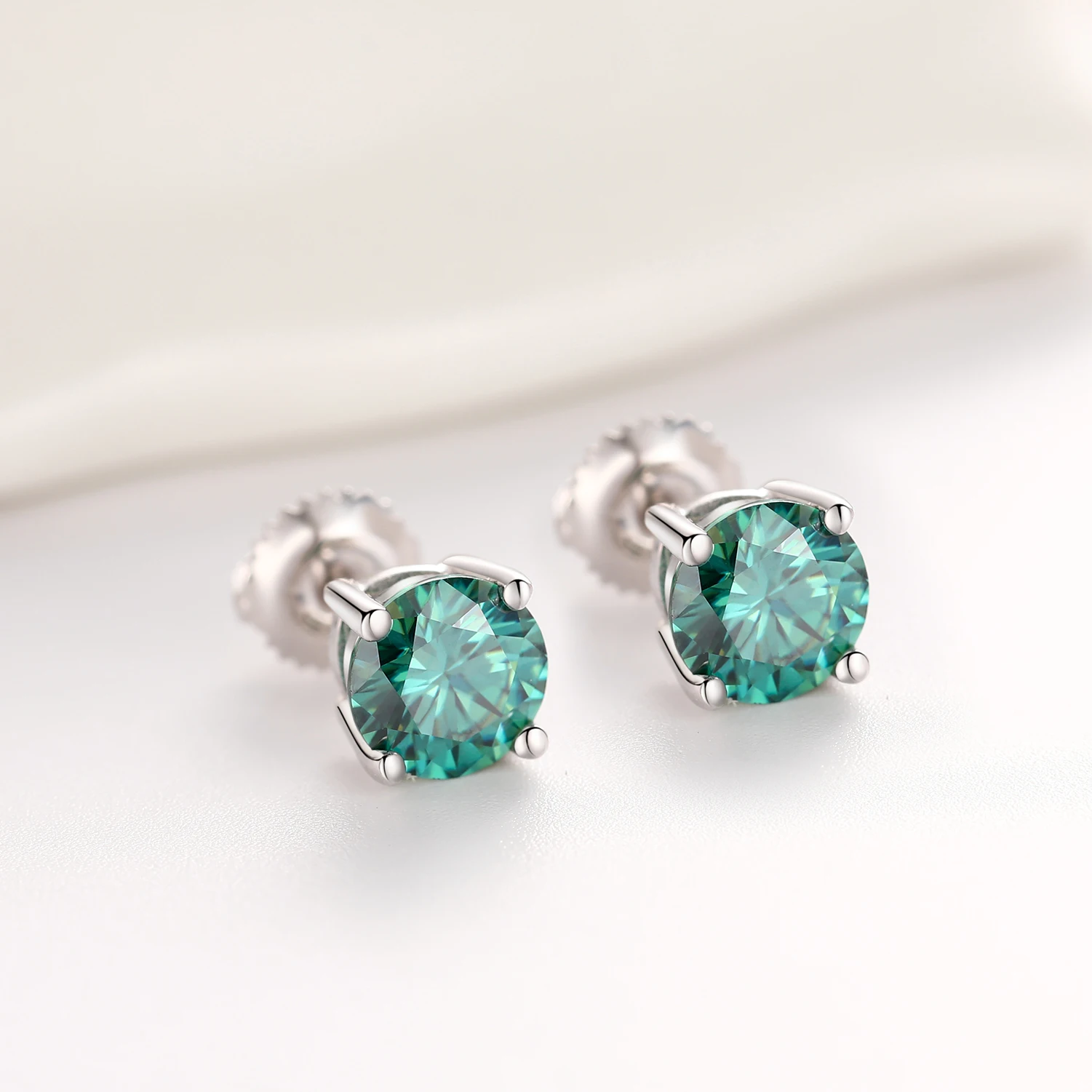 Real D Color VVS 1 Carat Blue Green Yellow Pink Color Round Cut Moissanite Stud Earrings For Women Men Screw Back Jewelry Gifts