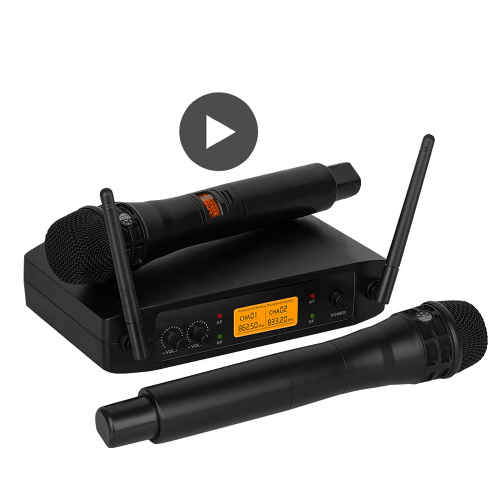 UHF Wireless Microphone 2 Channels Karaoke System Phantom Power Professional Handheld Condenser for Home Gathering | Электроника