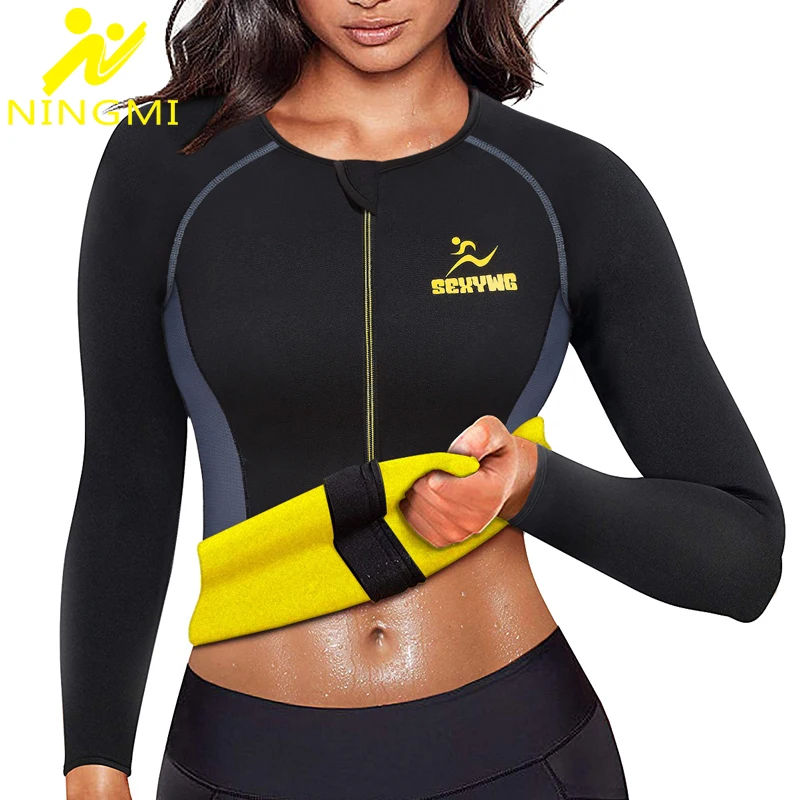 BLACK zipper NINGMI утягивающий корректор для тела для женщин, блузка на молнии из неопрена, жилет для сауны, теплая рубашка, куртка с длинным рукавом, Корректирующее белье - Цвет: BLACK zipper