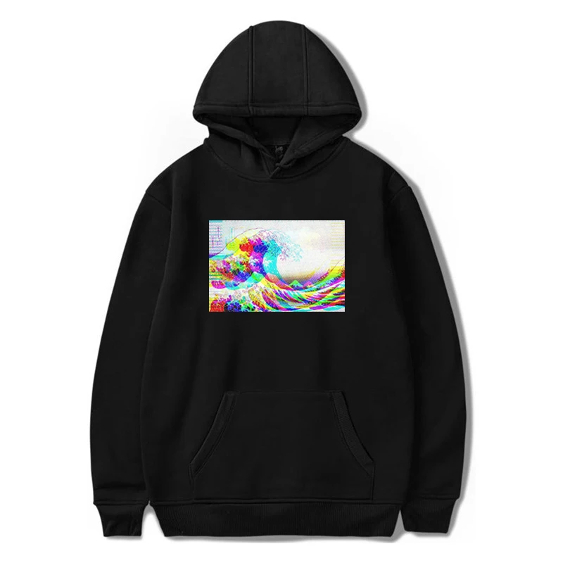 Мужская большая волна от Vaporwave цвет глюк печати толстовки Мужская Хип-Хоп мода унисекс японский Harajuku ретро мужская Толстовка