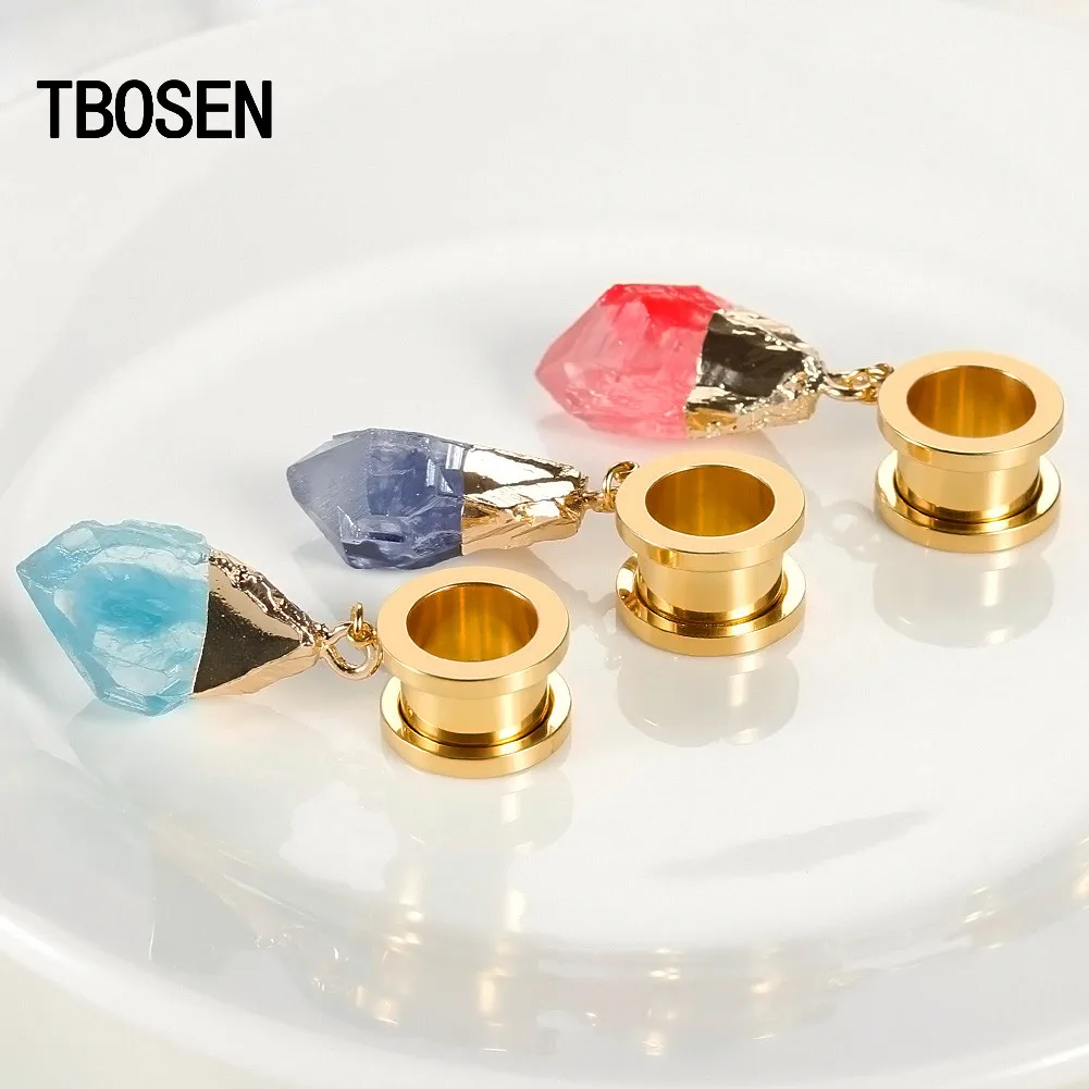 TBOSEN Висячие затычки для ушей пирсинг туннели Кристальные серьги-подвески