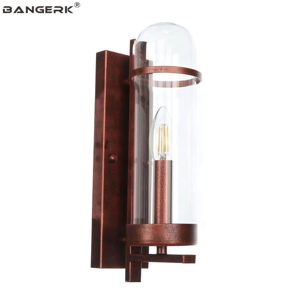 American Retro Rust Iron Glass Wall Lamps Loft Decor Sconce LED Wall Light Vintage Bedside Wall Lamp Home Lighting Luminaire