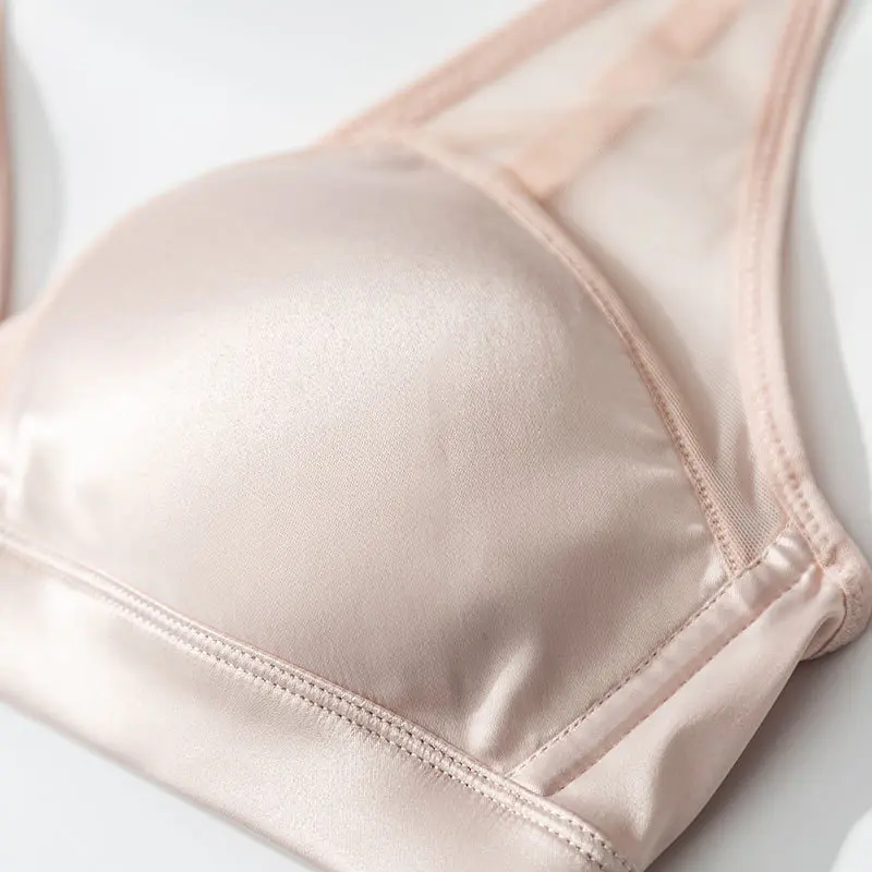 Чистый Шелковый Бюстгалтер для женщин беспроводной бесшовный бюстгальтер без