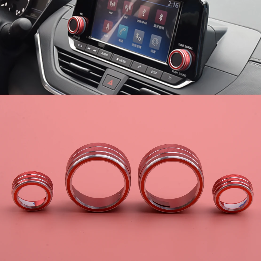 Bonbo for Dodge Challenger Charger Accessories 2015-2020 Air Conditioning Volume Radio Button Knob Cover Perfect for Decoration Decal Trim Rings Set of 3 Best Aluminum Alloy Bright Red 