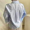 [EWQ] 2022 Summer  Women Casual Blouse Asymmetrical Single Breasted Turn-down Collar Long-sleeved Panelled Striped Shirt 8Y846 ► Photo 3/6